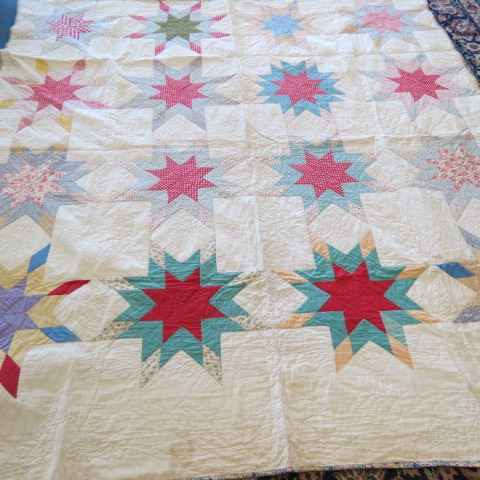 Appraisal: Antique Handmade Quilt star within star quilted panels of flowers