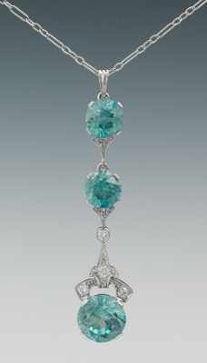 Appraisal: A Vintage Natural Blue Zircon and Diamond Necklace Lavaliere Originally