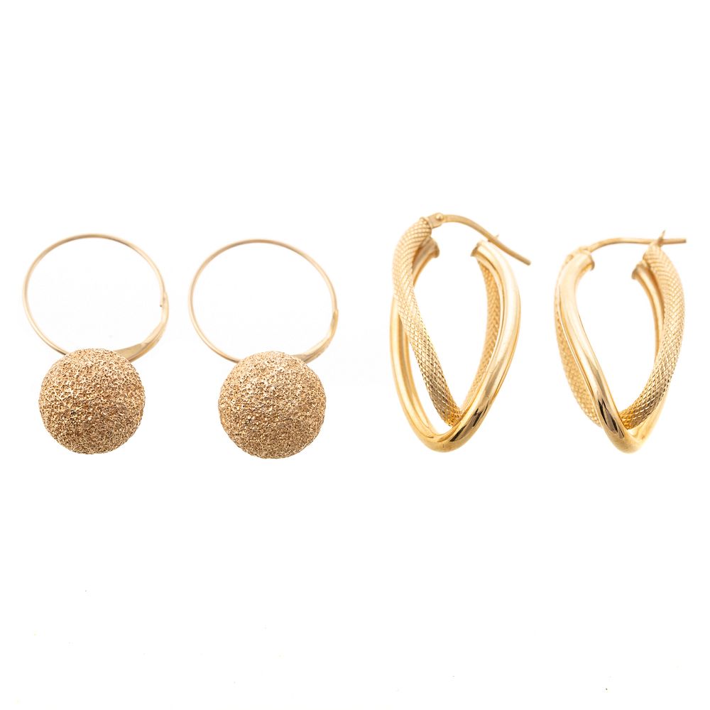 Appraisal: Two Pairs of K Yellow Gold Earrings K yellow gold