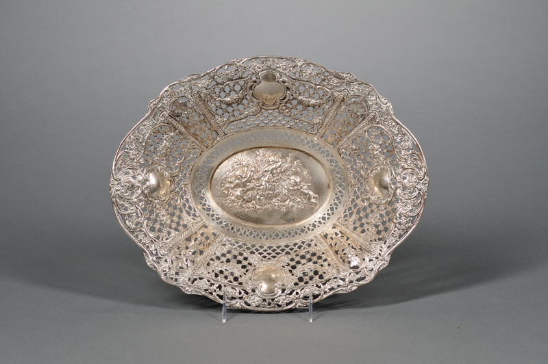 Appraisal: German Silver Reticulated Dish late th early th century approx