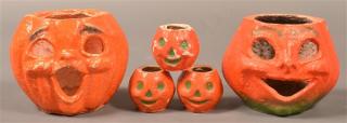 Appraisal: Five Halloween Paper Mache Jack-o-lanterns Tallest - h