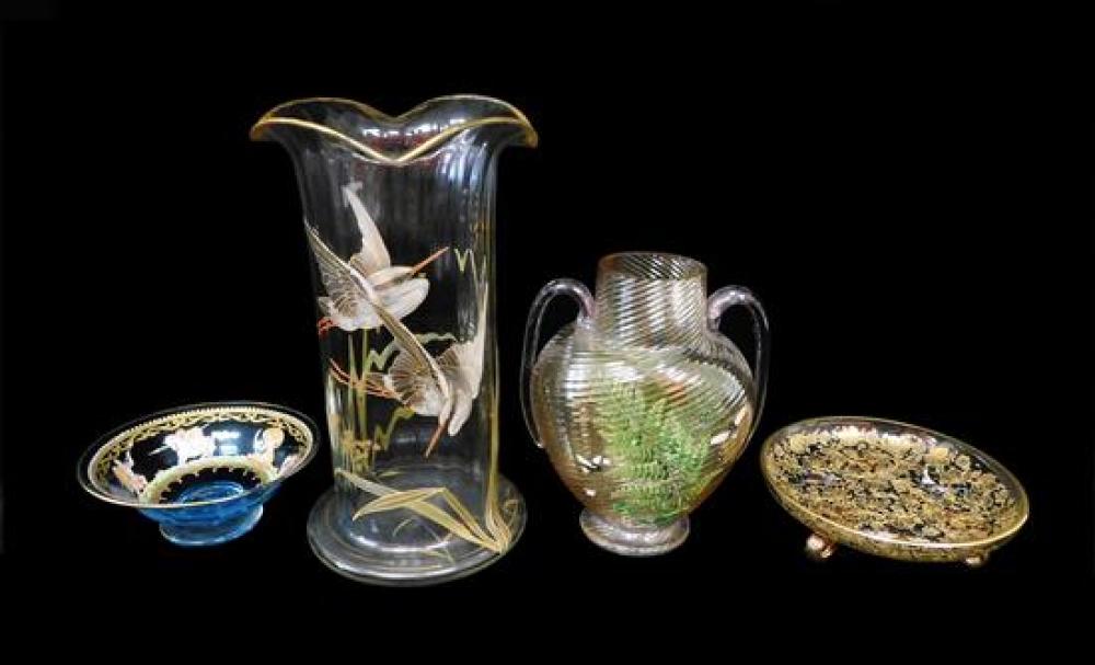 Appraisal: Four pieces of enamel decorated glass th and th C