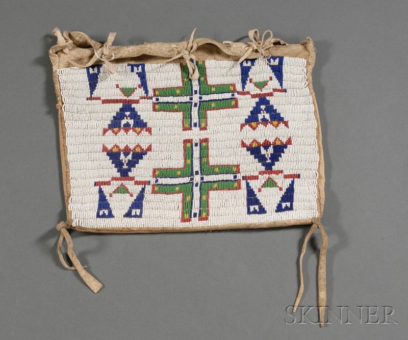 Appraisal: Central Plains Beaded Hide and Cloth Possible Bag Lakota c