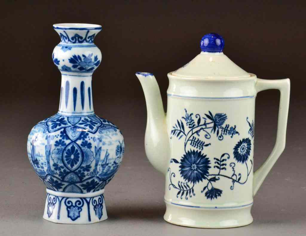 Appraisal: Delft Blue White Vase Chocolate PotIncluding a decorative urn shaped