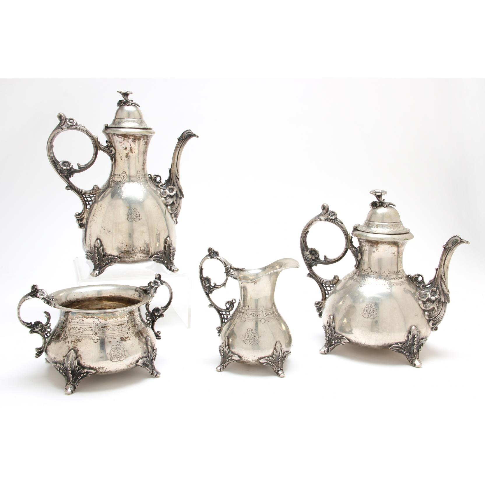 Appraisal: th Century German Silver Tea Coffee Service silver content the