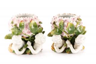 Appraisal: Pair of Meissen Open Potpourri Vases with Putti Meissen German