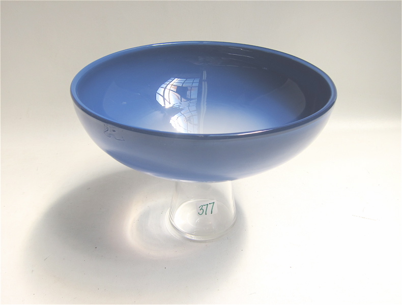 Appraisal: STUDIO ART GLASS PEDESTAL BOWL having blue bowl raised on