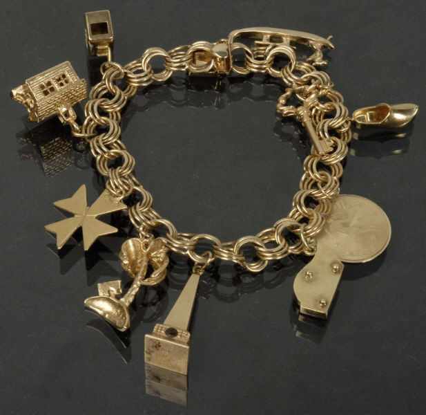 Appraisal: K Gold Charm Bracelet Description Multiple charms on bracelet most