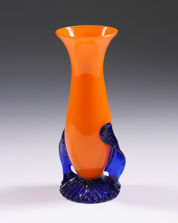 Appraisal: LOETZ ORANGE BLUE TANGO VASE Baluster form orange vase with