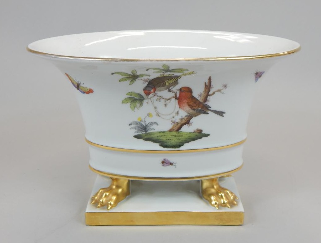 Appraisal: A Herend porcelain oval jardiniere decorated with birds insects etc