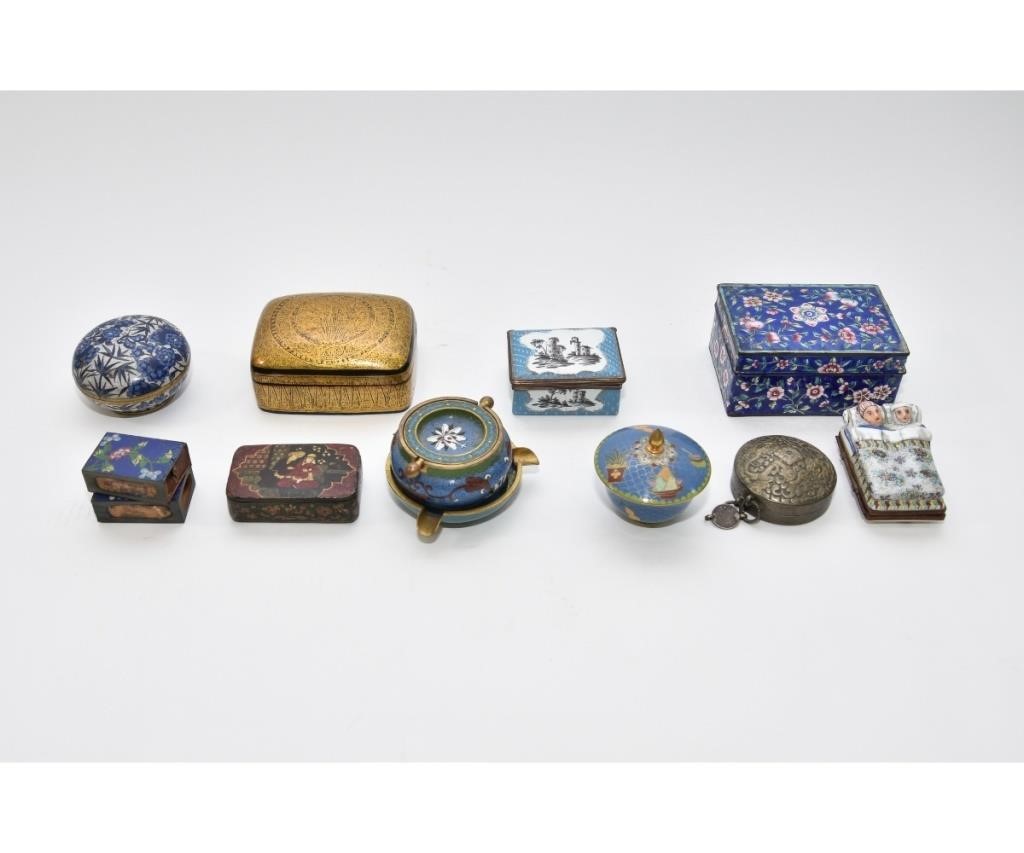 Appraisal: Twelve boxes to include a Chelsea box top loose Cloisonne'