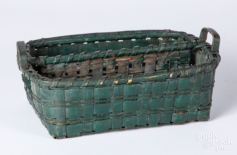 Appraisal: Green painted basket th c Green painted basket th c