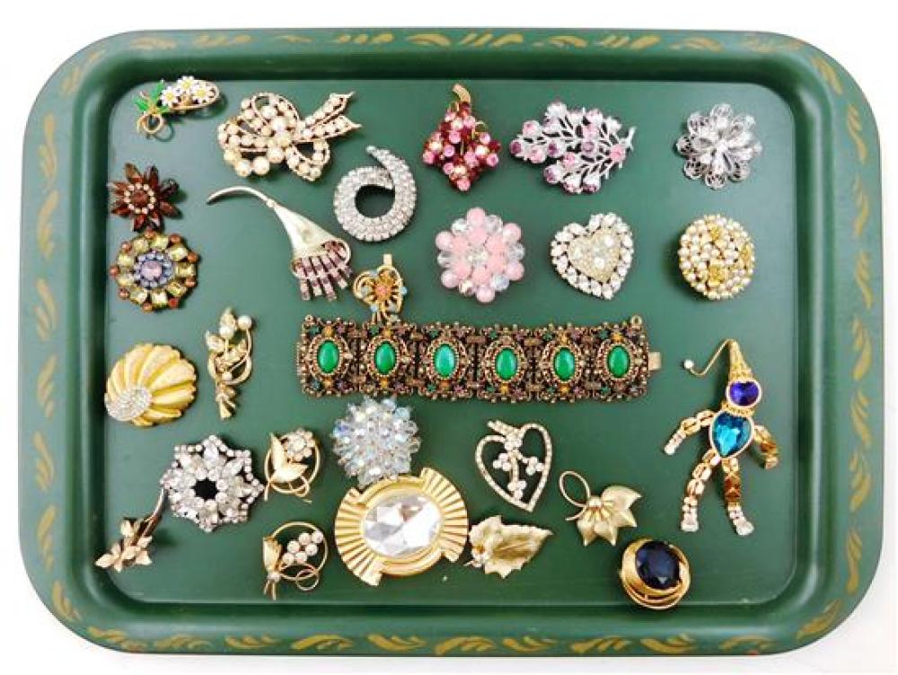 Appraisal: COSTUME JEWELRY Twenty-seven pieces pins and one bracelet makers include