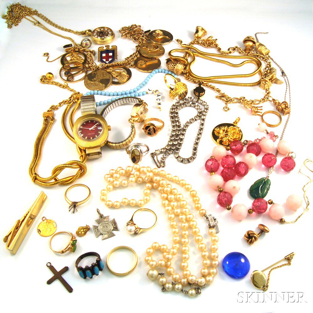 Appraisal: Small Group of Costume Jewelry including a gold-filled charm bracelet