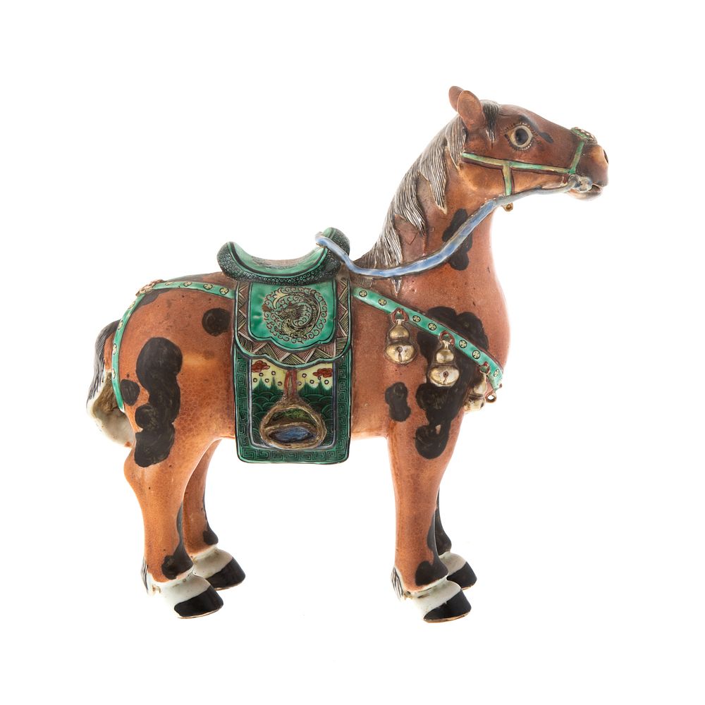 Appraisal: Tang Style Porcelain Horse Standing spotted horse with Famille Verte