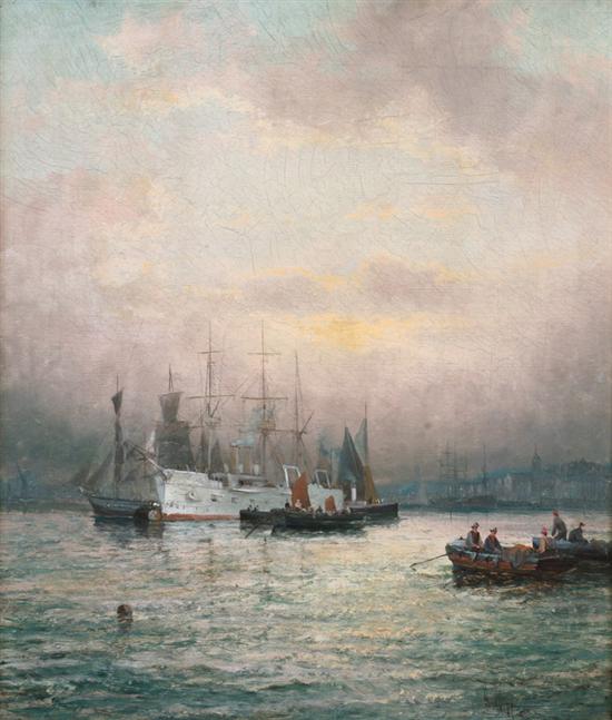 Appraisal: HUBERT ANSLOW THORNLEY British th century CRUISER SHIP AND SAILBOATS