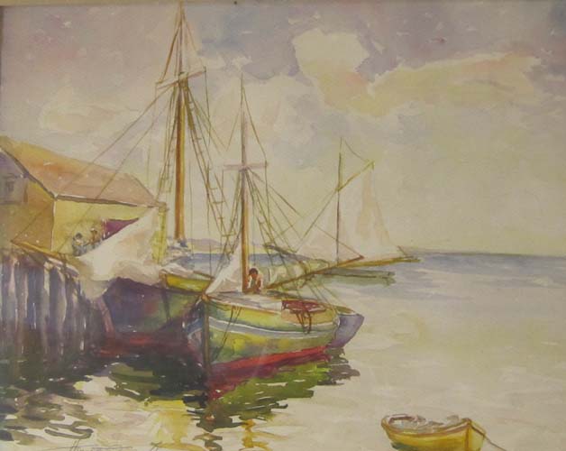 Appraisal: HENRIETTA DUNN MEARS WATERCOLOR ON PAPER American - Dock scene