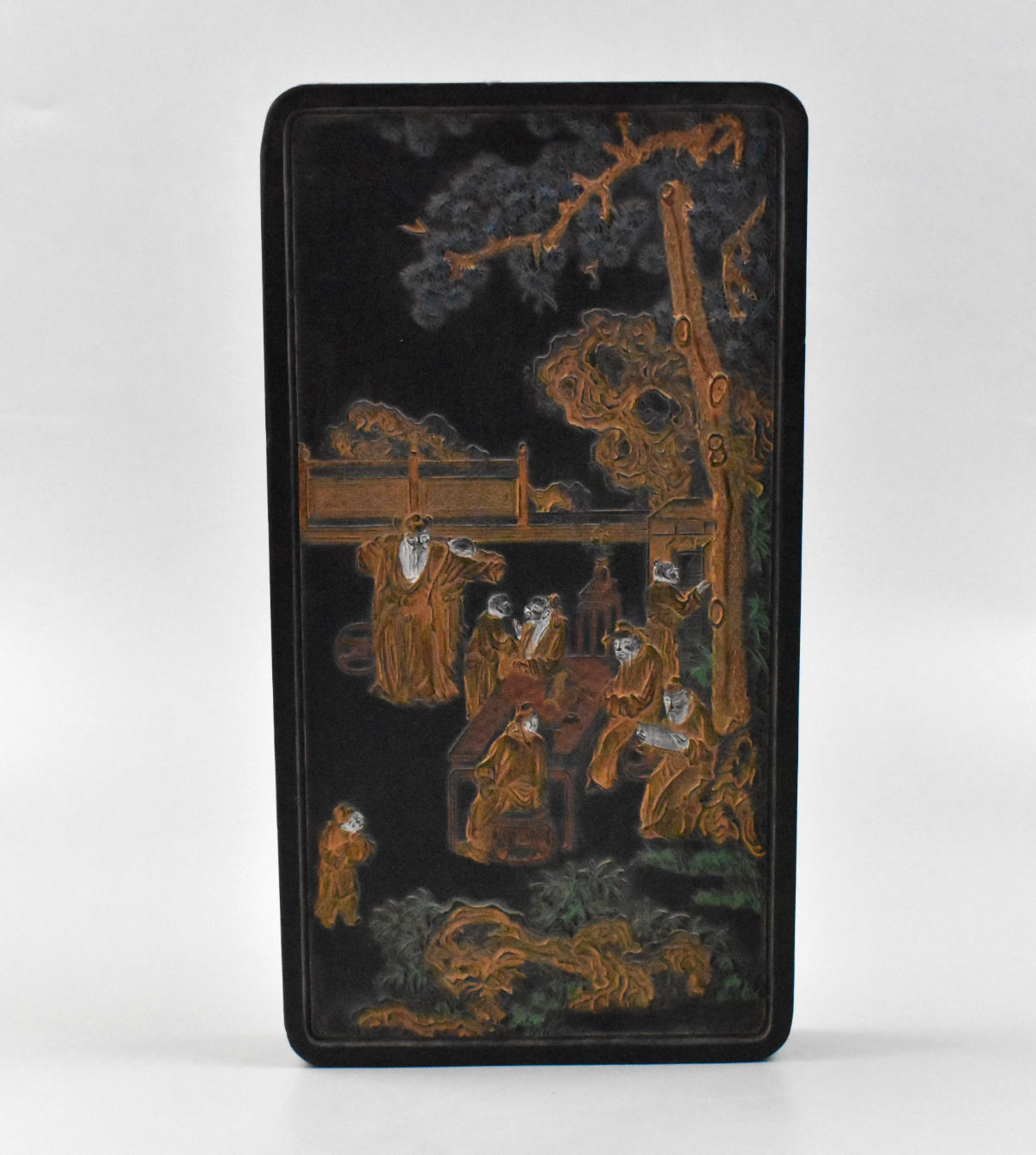 Appraisal: A Chinese gilt ink stone with five elders Each of