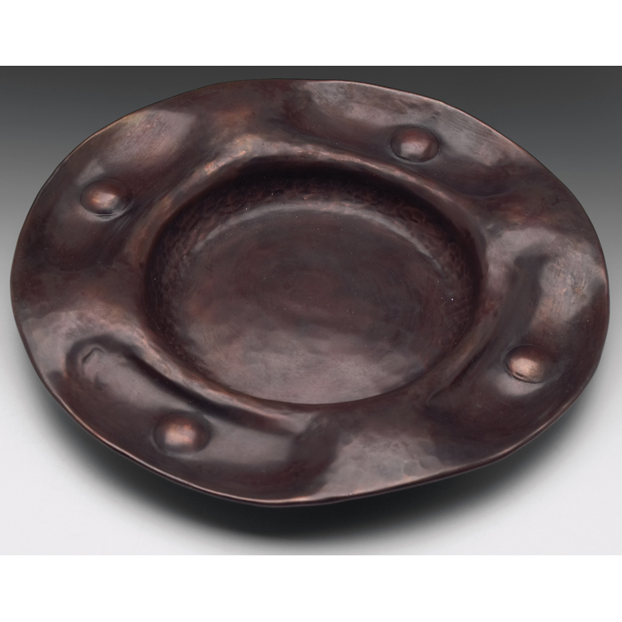 Appraisal: Gustav Stickley ash tray circular form in hammered copper with