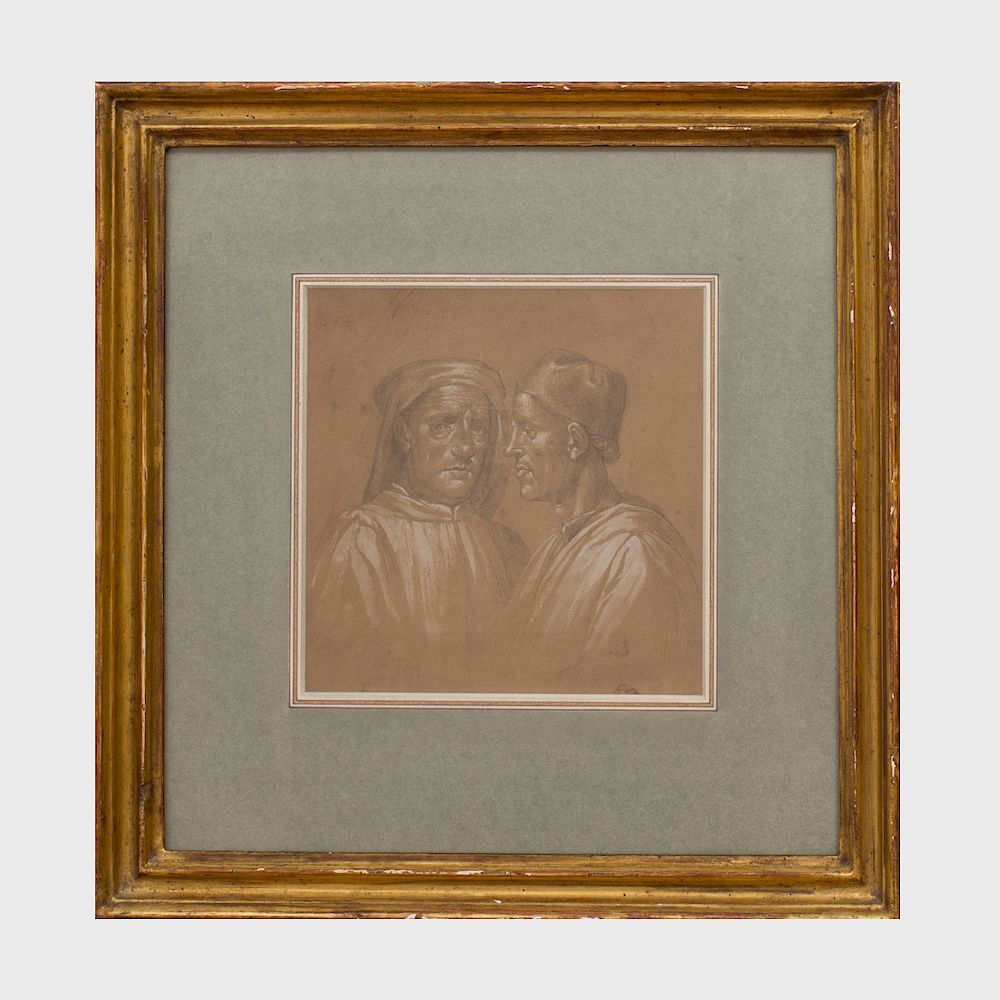 Appraisal: European School Study of Two Figures Pencil and wash on