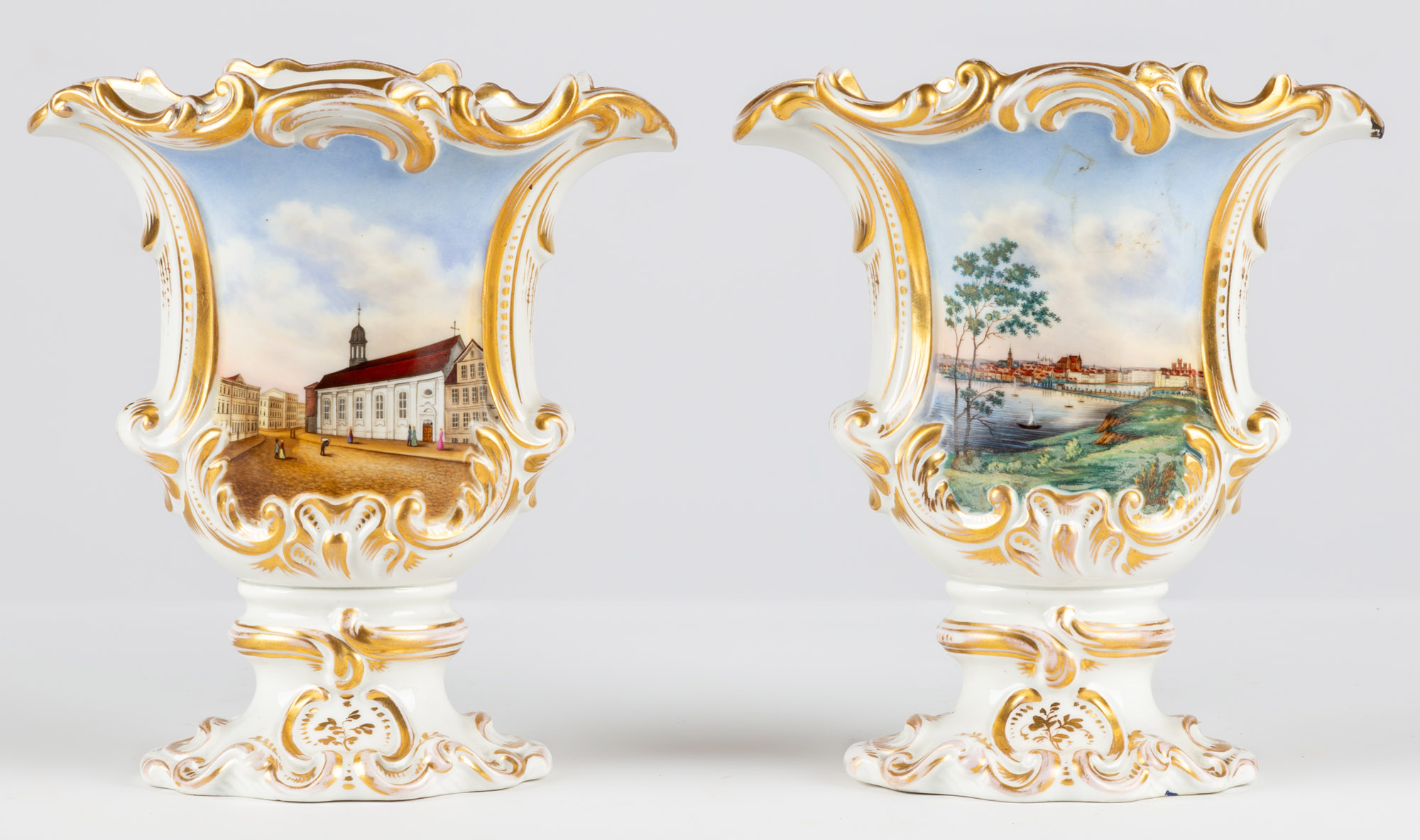 Appraisal: PAIR OF GERMAN RUSSIAN PORCELAIN HAND PAINTED AND GILDED VASES