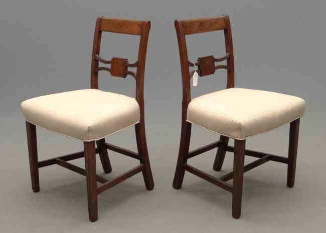 Appraisal: Pair th c mahogany Sheraton chairs '' Seat Ht ''