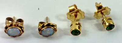 Appraisal: Pair ct gold and emerald earrings and pair gold opal