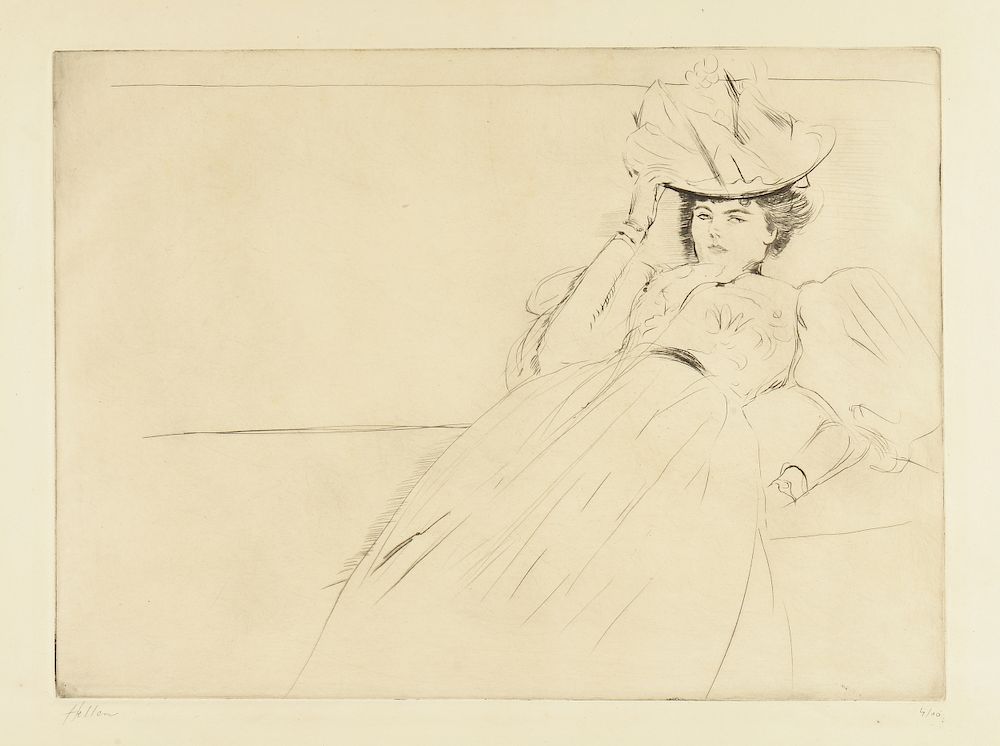 Appraisal: PAUL HELLEU French - AN ETCHING Femme au Chapeau avec