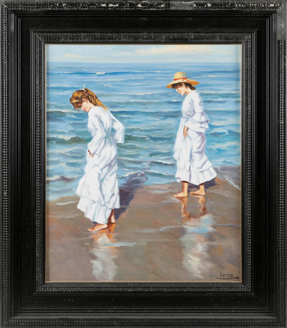 Appraisal: PAINTING OF TWO YOUNG LADIES AT THE BEACH LATE TH