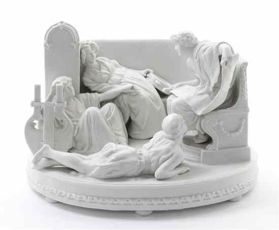 Appraisal: A Continental Bisque Porcelain Figural Group depicting four robed classical