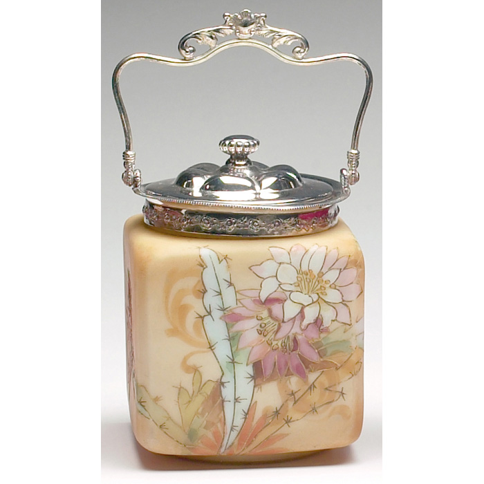 Appraisal: Pairpoint biscuit jar square form with enameled flowers against a