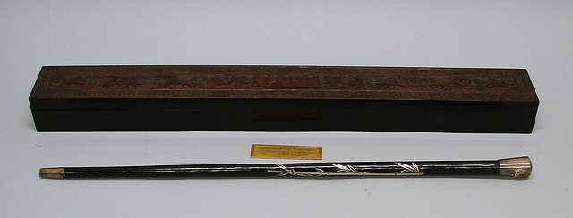 Appraisal: Swagger stick with silver end caps with inscribed presentation on