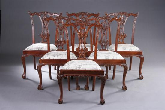 Appraisal: SET SIX CHIPPENDALE STYLE DINING CHAIRS late th century Well-carved