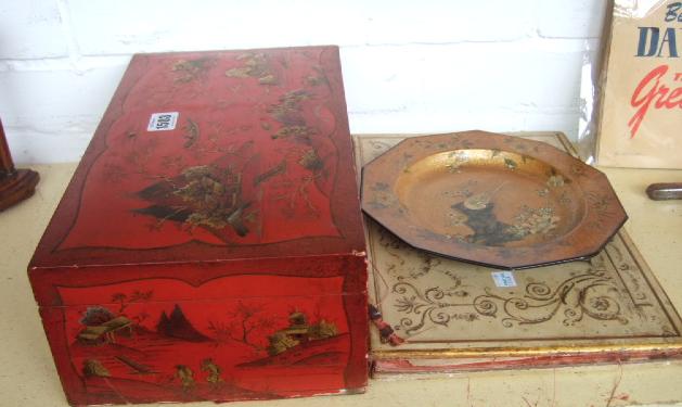 Appraisal: A Japanned wood work box in the regency style late