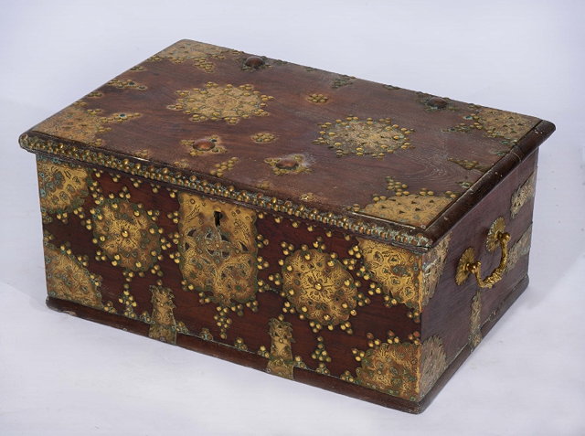 Appraisal: A MIDDLE EASTERN HARDWOOD AND BRASS STUDDED SCRIBES BOX with