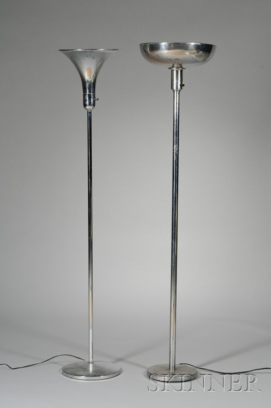 Appraisal: Two Modernist Floor Lamps Chrome plated steel Mid- th century