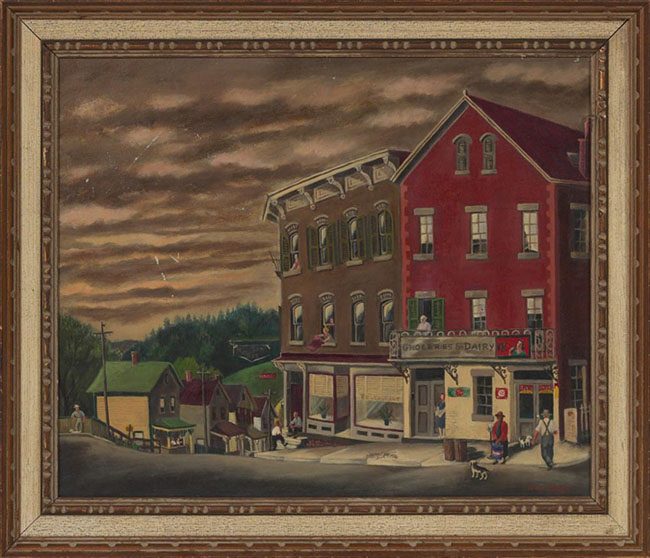 Appraisal: May Early American th century Town Scene c oil canvas