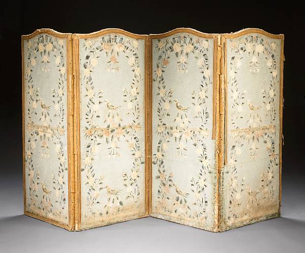 Appraisal: An Italian paint decorated four fold floor screen late th