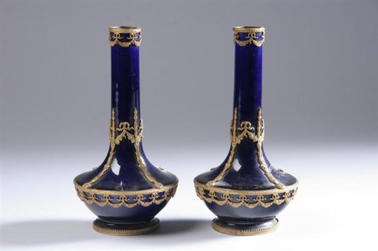 Appraisal: A PAIR FRENCH GILT BRONZE-MOUNTED BOTTLE FORM VASES early th