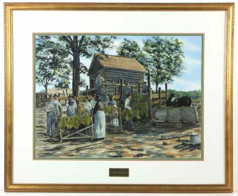 Appraisal: Samuel D Bissette NC - Watercolortitled ''Putting in Tobacco ''