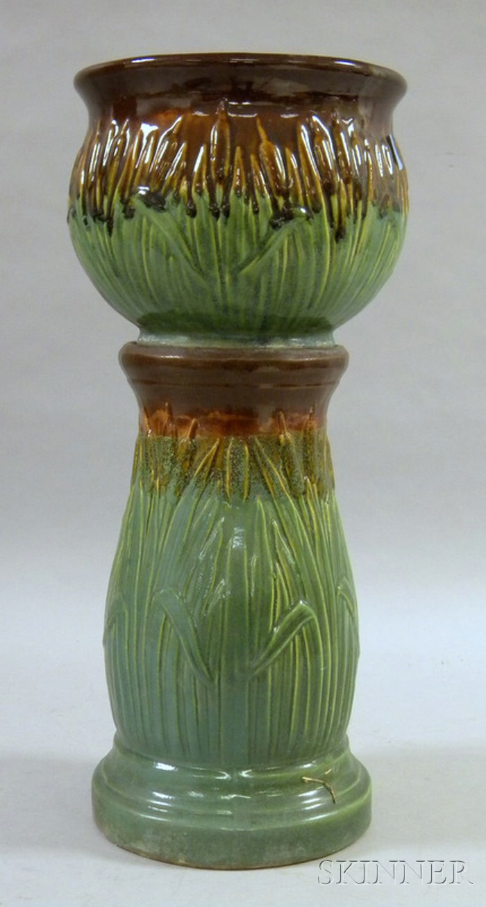 Appraisal: Majolica Glazed Art Pottery Jardinere on Pedestal ht in