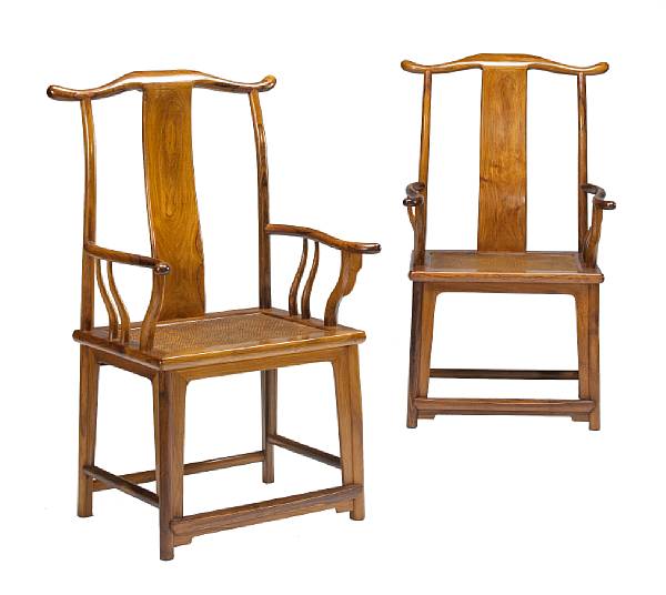 Appraisal: A pair of huanghuali yoke back chairs Guanmaoyi th Century