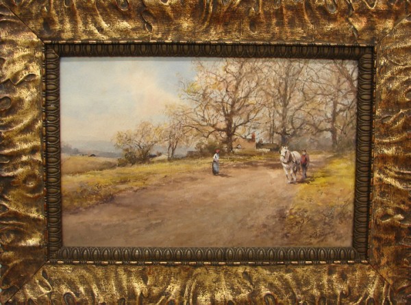 Appraisal: Landscape with figures an horse watercolor x SLR F F