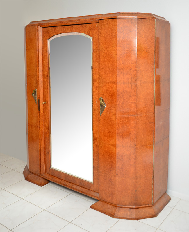 Appraisal: FRENCH ART DECO ARMOIRE Burl veneer all over center door