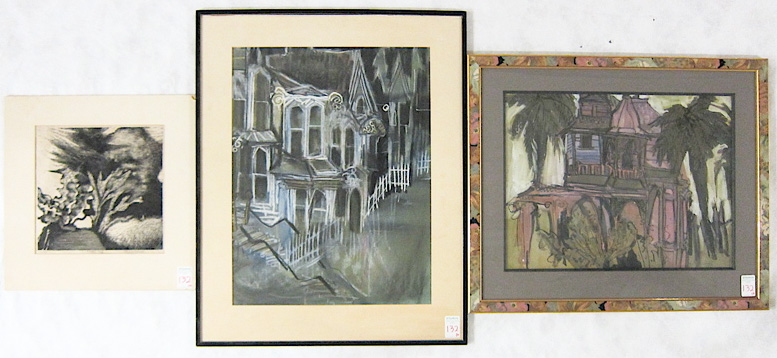 Appraisal: RENE RICHABAUGH TWO MIXED MEDIA DRAWINGS AND ONE WOODCUT Oregon