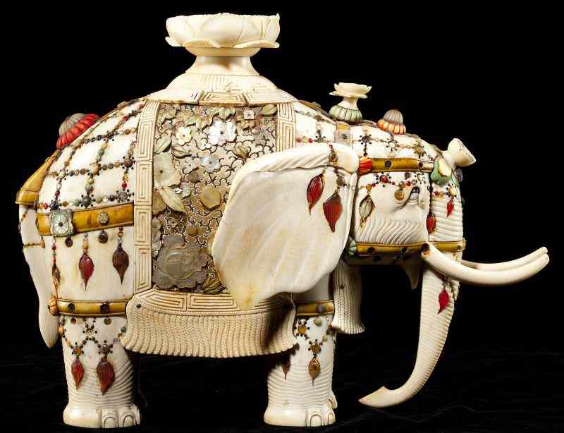 Appraisal: Ivory Okimono of a Standing Elephant Meiji Perioddecorated in the