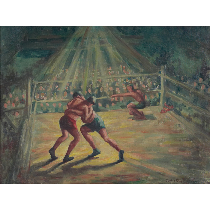 Appraisal: Eunice Clay Mitchell American th century ''Wrestlers '' oil on