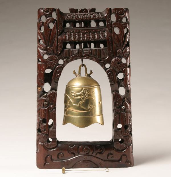 Appraisal: Chinese cast brass bell with figures in relief on a