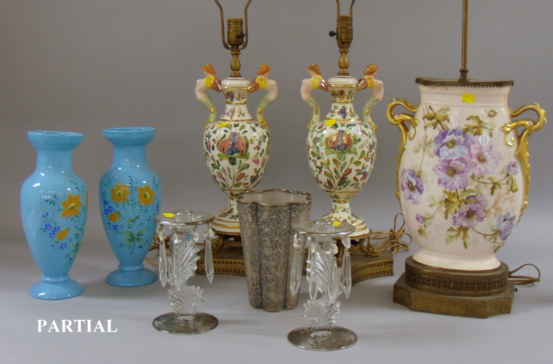 Appraisal: Group of Decorative Glass and Ceramic Table Items a pair