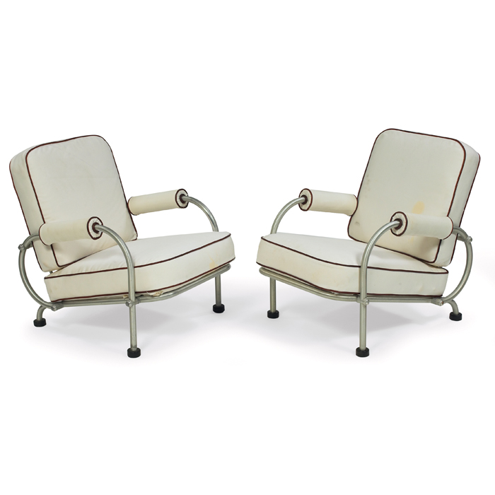 Appraisal: Warren McArthur lounge chairs pair s aluminum black rubber feet